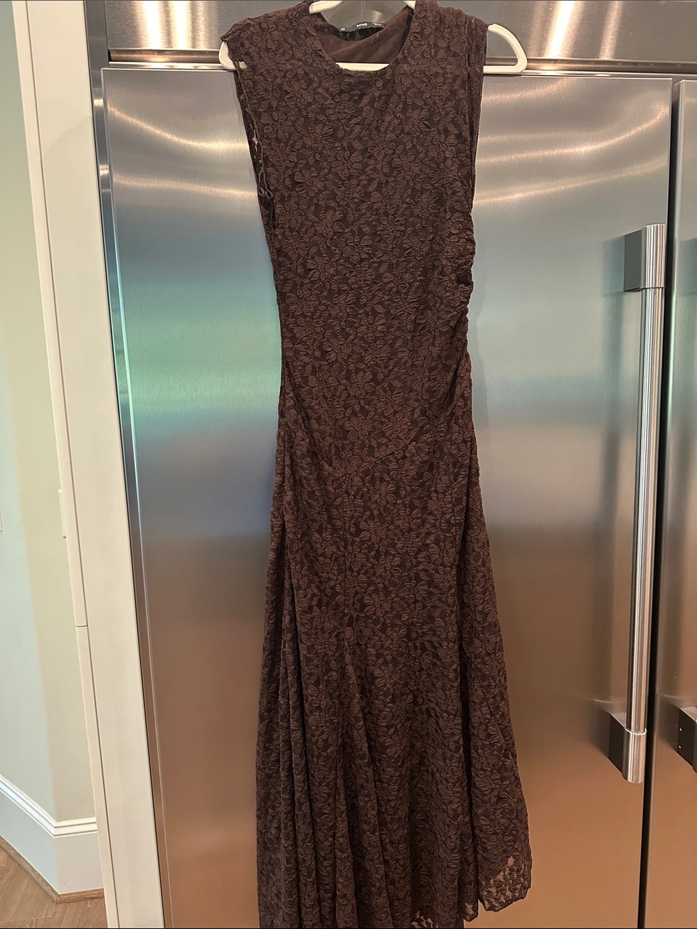 Mango Chocolate Brown Sleeveless Lace Maxi Dress